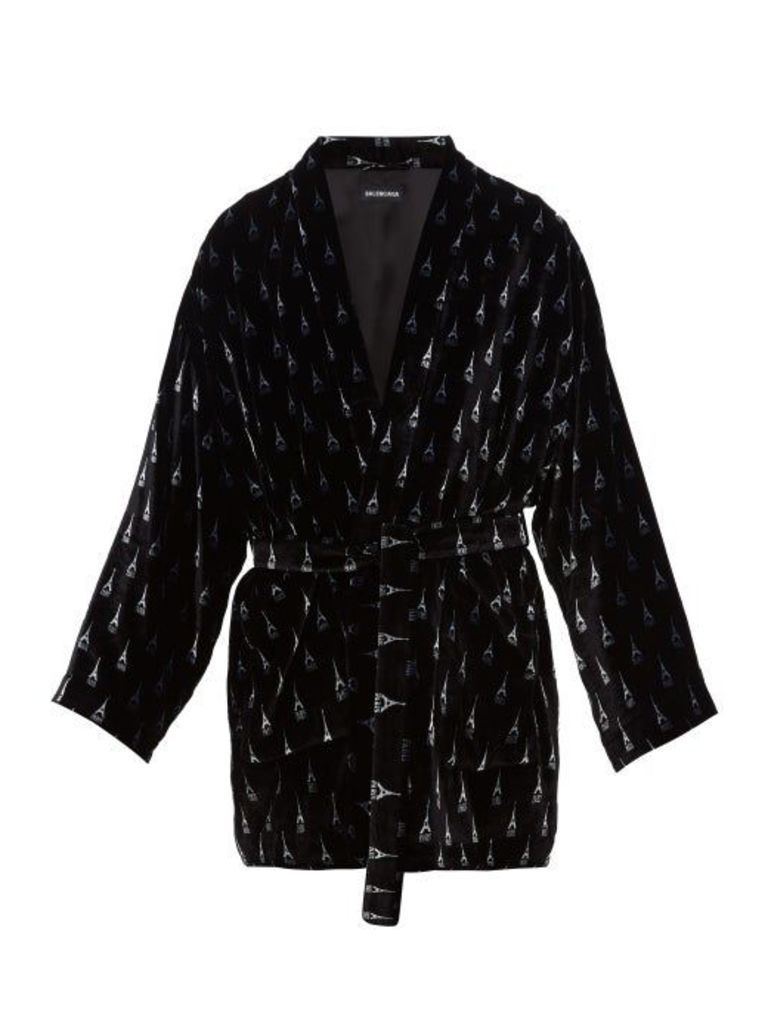Balenciaga - Eiffel Tower-print Velvet Robe Jacket - Mens - Black