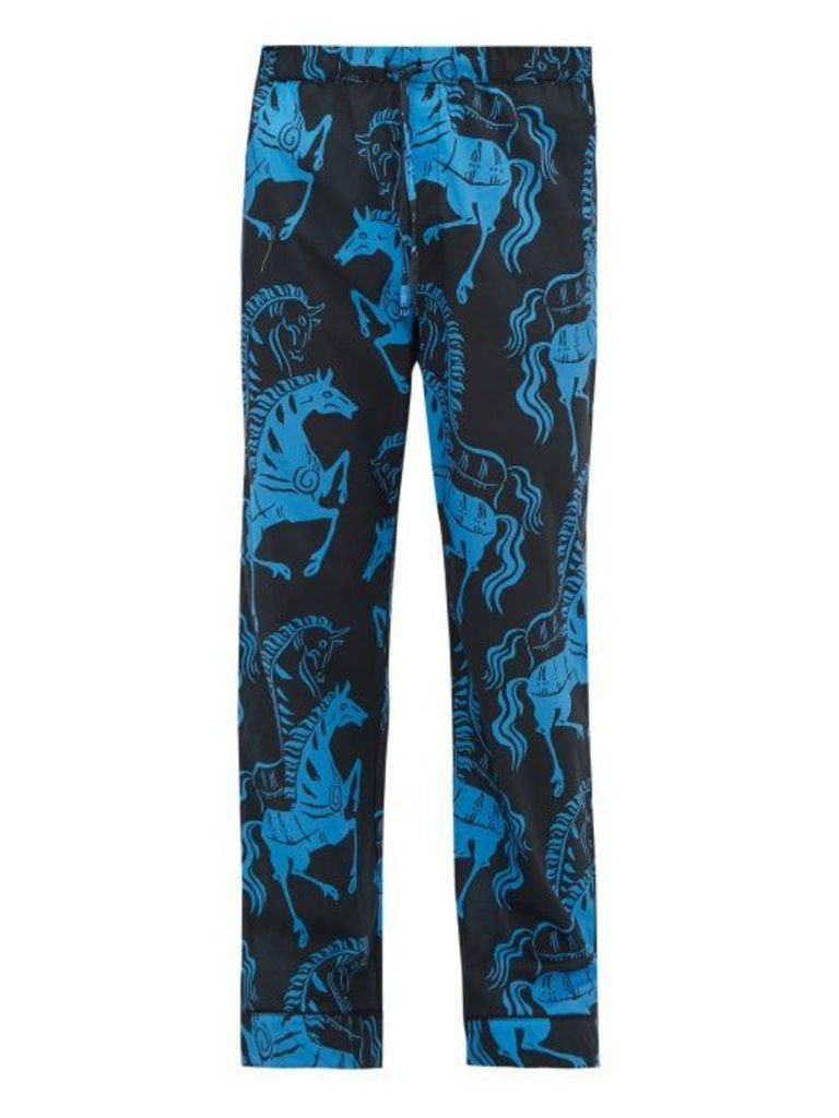 Desmond & Dempsey - Caballo Horse-print Cotton Pyjama Trousers - Mens - Blue Multi