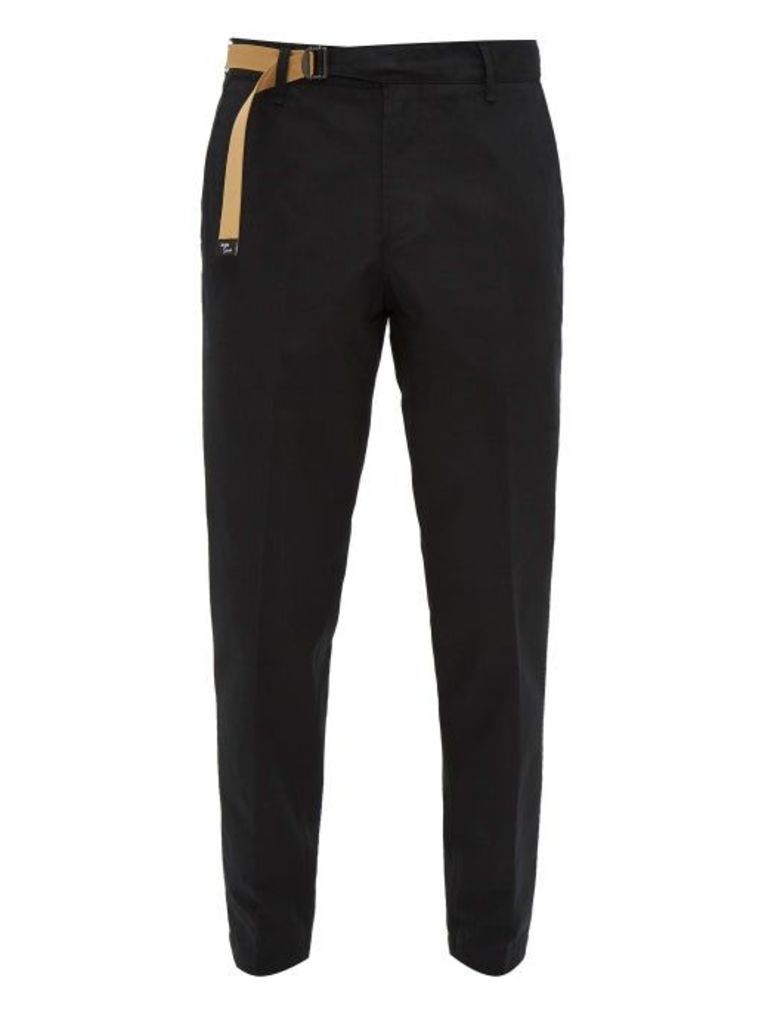 White Sand - Belted Cotton Twill Trousers - Mens - Navy