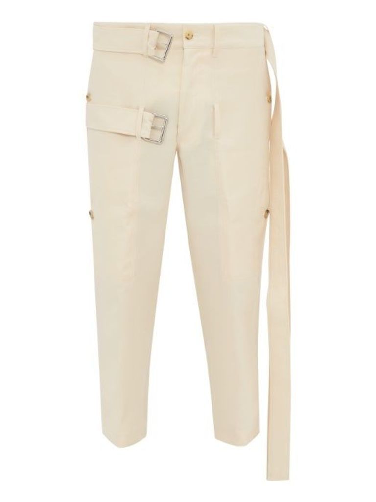 Lanvin - High-rise Double-belted Wool-blend Trousers - Mens - Cream