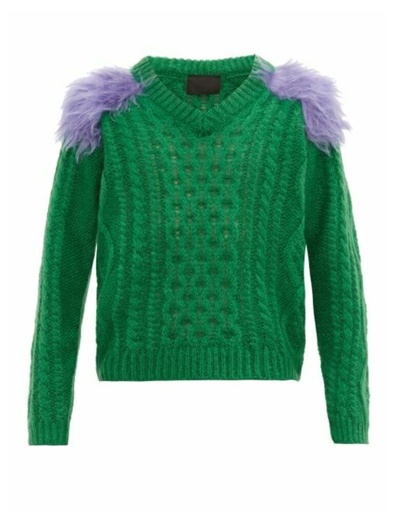 Prada - Contrast-panel Mohair-blend Cable-knit Sweater - Mens - Green