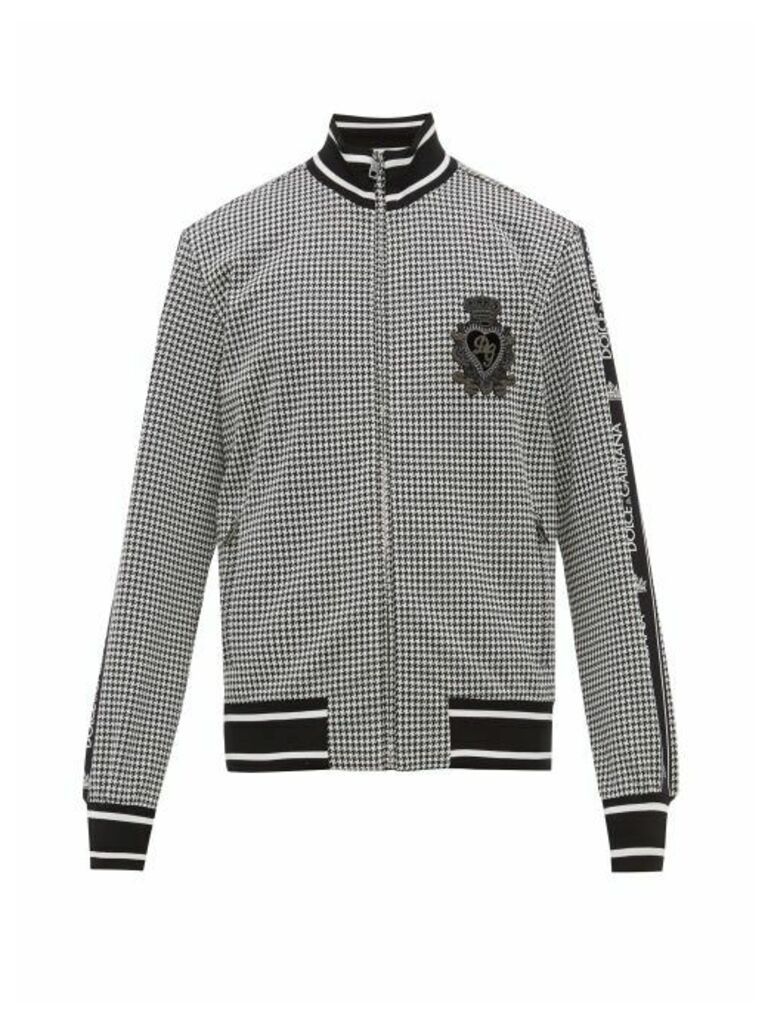 Dolce & Gabbana - Crest-embroidered Houndstooth Bomber Jacket - Mens - Black White
