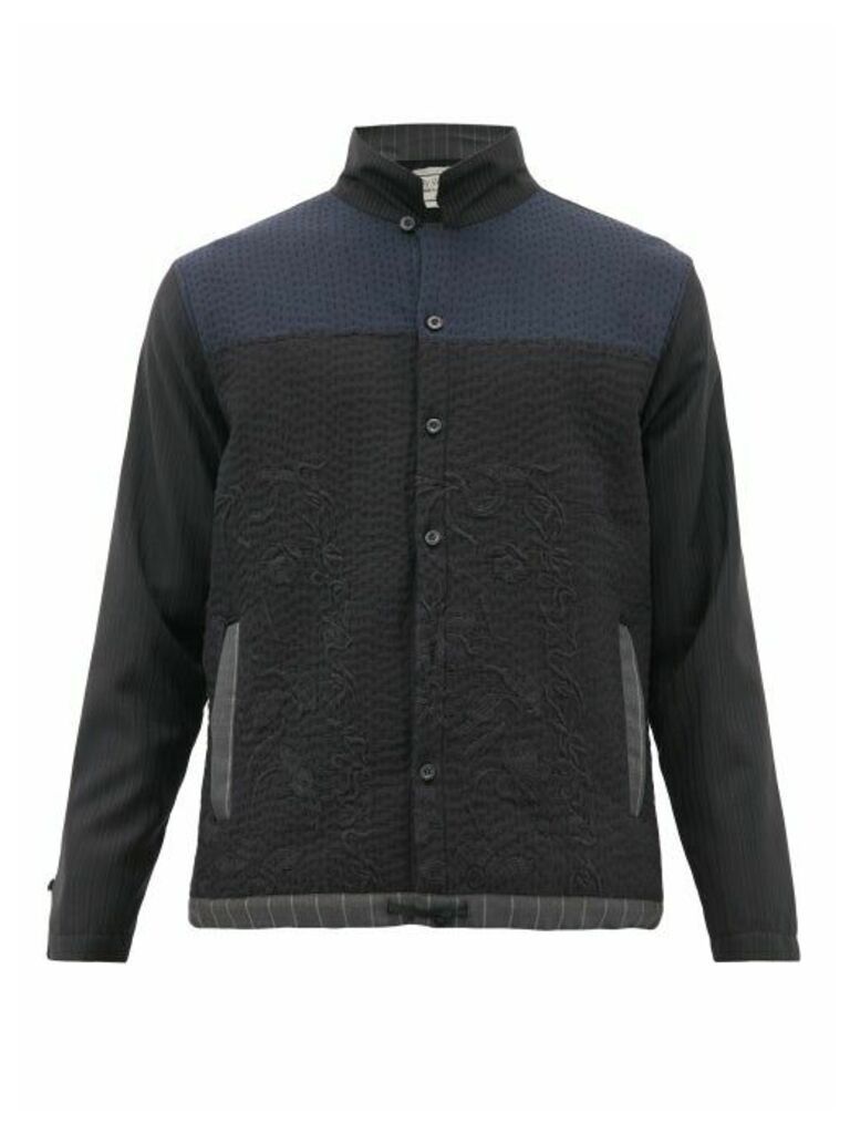 By Walid - Joel Topstitched And Embroidered Overshirt - Mens - Black