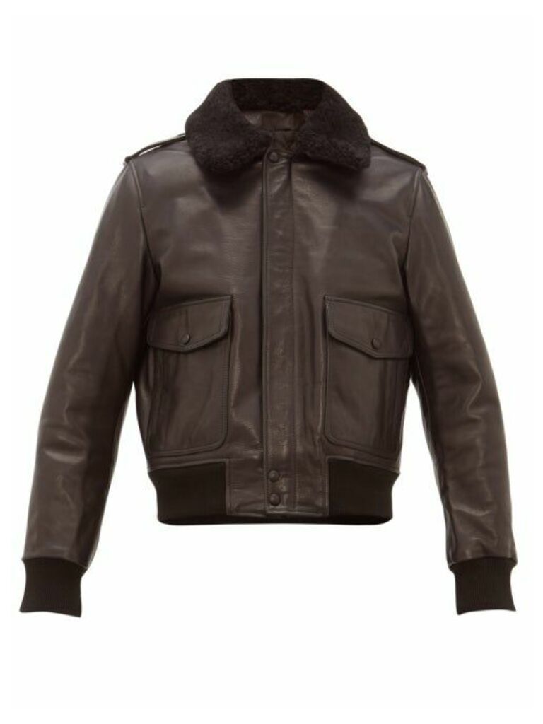 Ami - Shearling Collar Leather Jacket - Mens - Black