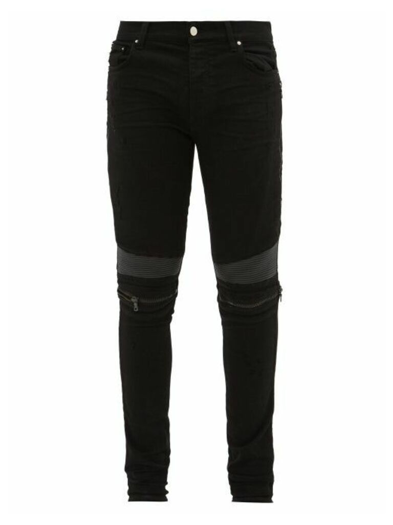 Amiri - Mx2 Skinny-leg Leather-panel Jeans - Mens - Black