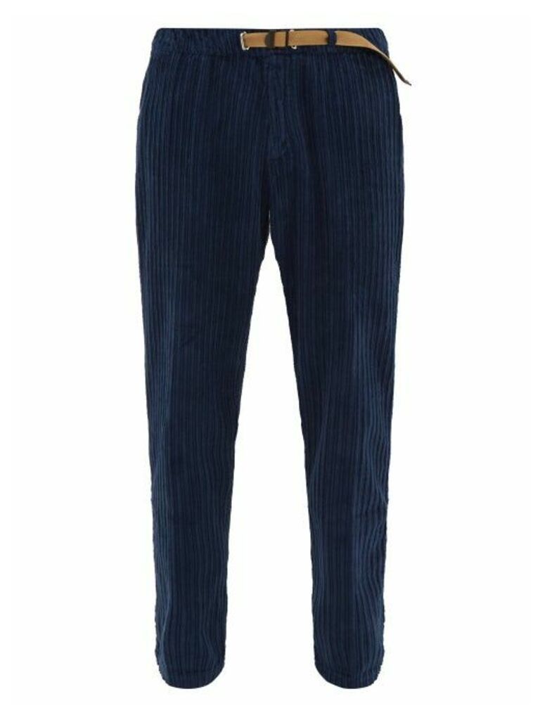 White Sand - Belted Cotton-chenille Trousers - Mens - Navy