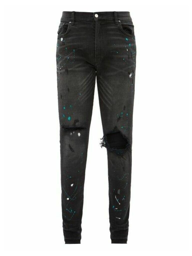 Amiri - Paint-splattered Distressed Skinny-leg Jeans - Mens - Black