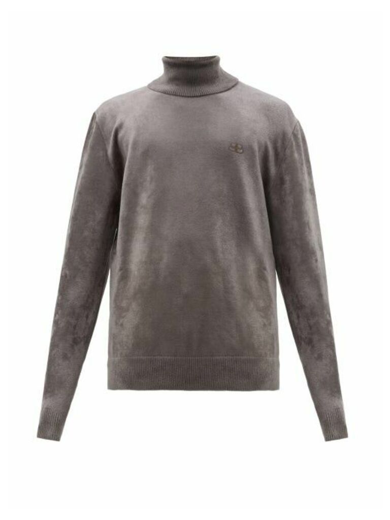 Balenciaga - Logo-embroidered Roll-neck Chenille Sweater - Mens - Grey