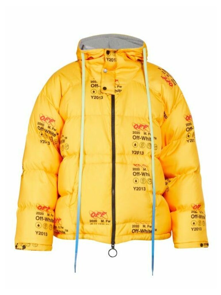 Off-white - Logo Print Quilted Down Jacket - Mens - Yellow