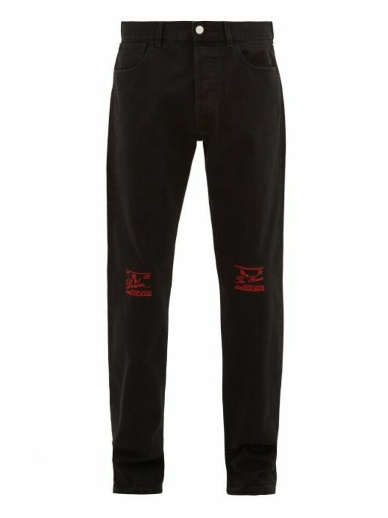 Raf Simons - Embroidered-knee Straight-leg Jeans - Mens - Black