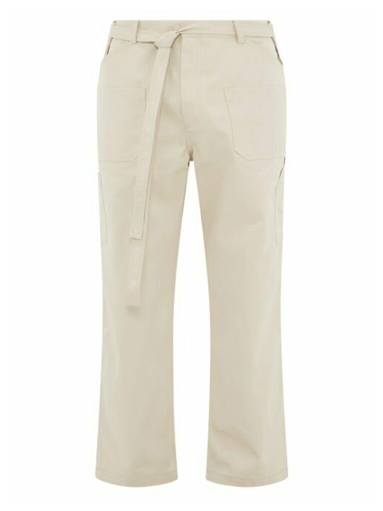 Deveaux - Mid-rise Knotted-belt Cotton Trousers - Mens - Beige