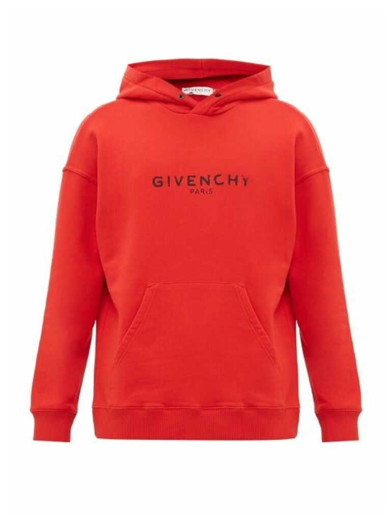 Givenchy - Distressed-logo Print Cotton Hooded Sweatshirt - Mens - Red