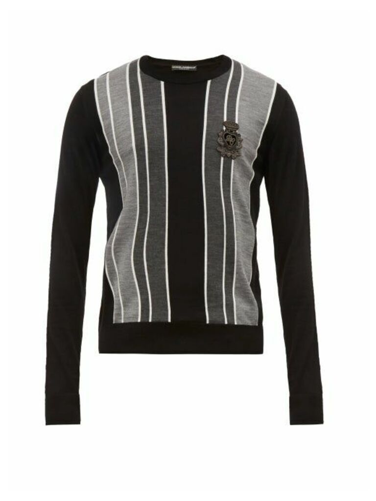 Dolce & Gabbana - Embroidered-logo Striped-virgin Wool Sweater - Mens - Grey Multi