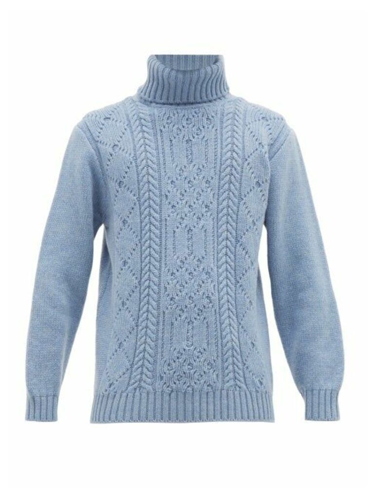 Inis Meáin - Aran-patterned Merino-wool Roll-neck Sweater - Mens - Light Blue
