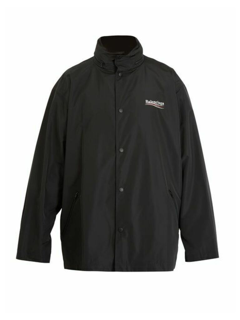 Balenciaga - Funnel-collar Logo-print Shell Jacket - Mens - Black