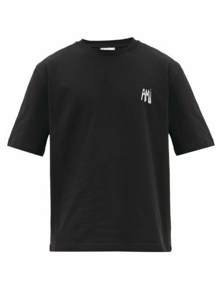 Ami - Logo-embroidered Cotton-jersey T-shirt - Mens - Black