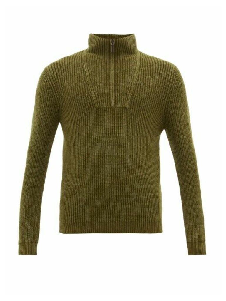 Iris Von Arnim - Milan Stonewashed Zip-neck Cashmere Sweater - Mens - Green