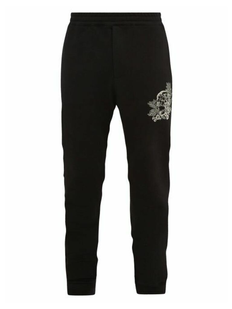 Alexander Mcqueen - Skull-embroidered Cotton-jersey Track Pants - Mens - Black Multi