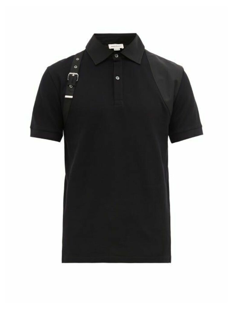 Alexander Mcqueen - Harness-trim Cotton-piqué Polo Shirt - Mens - Black