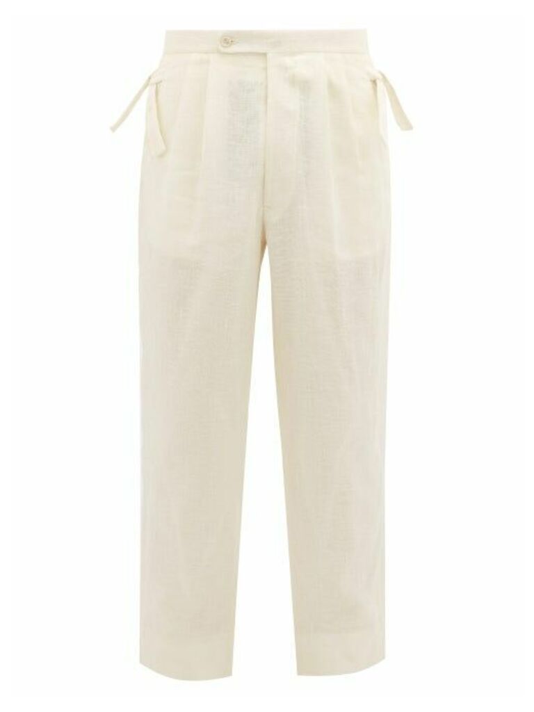 Bode - Wide-weave Linen Trousers - Mens - Cream
