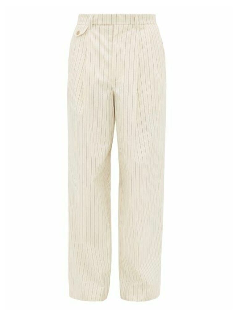 King & Tuckfield - Pinstriped Pleated Cotton-blend Twill Trousers - Mens - Cream