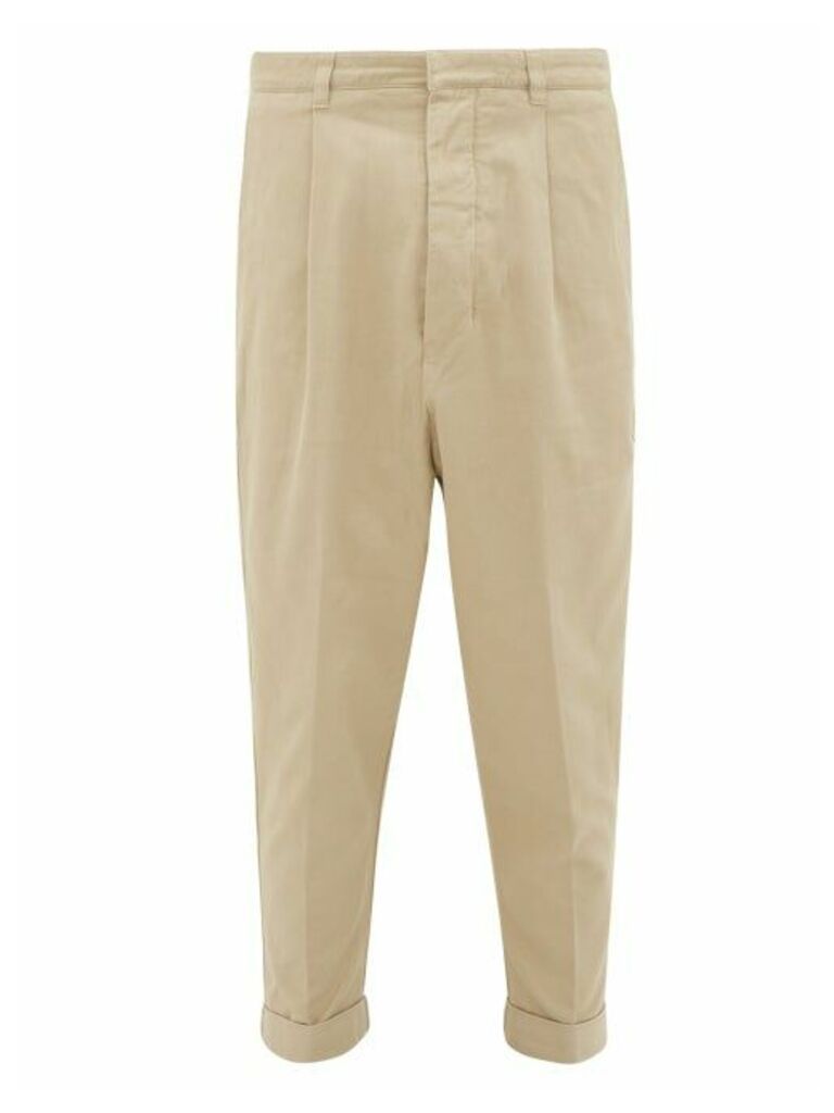 Ami - Carotte Oversized Pleated-front Cotton Chinos - Mens - Beige