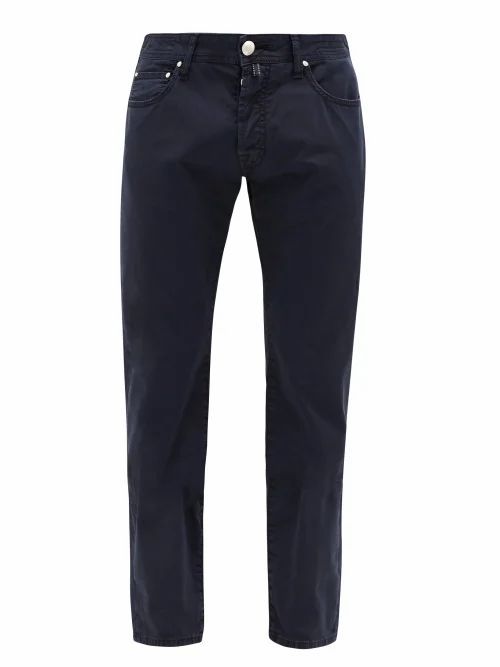 Slim-leg Cotton-blend Chino Trousers - Mens - Blue