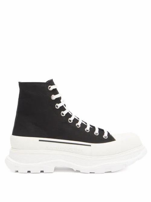 Tread Slick High-top Chunky-sole Canvas Trainers - Mens - Black White