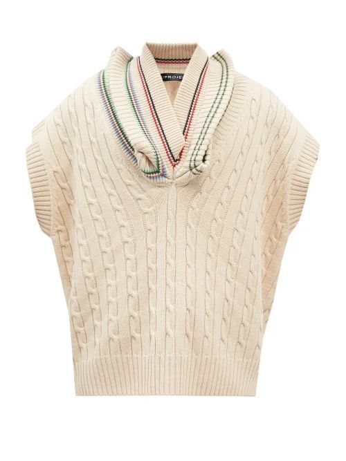 Triple-neckline Wool-blend Sleeveless Sweater - Mens - Beige