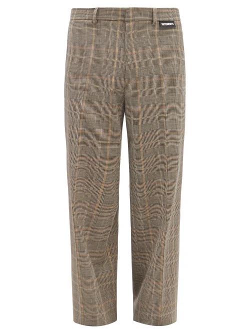 Checked Wide-leg Suit Trousers - Mens - Beige
