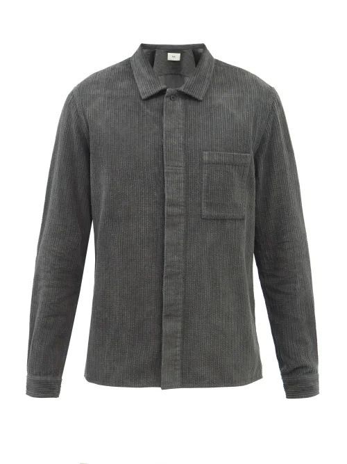 Patch Cotton-corduroy Shirt - Mens - Dark Grey