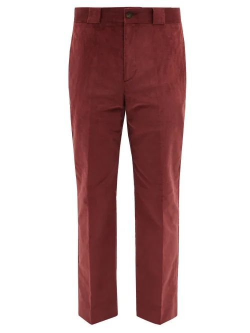 Benedict Cotton-blend Corduroy Slim-leg Trousers - Mens - Red