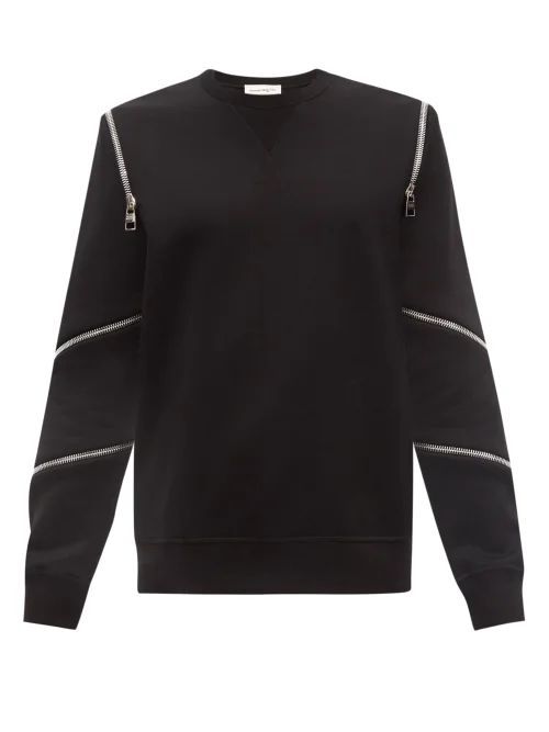 Zip-embellished Cotton-blend Jersey Sweatshirt - Mens - Black