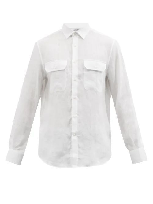 Patch-pocket Linen-batiste Shirt - Mens - White
