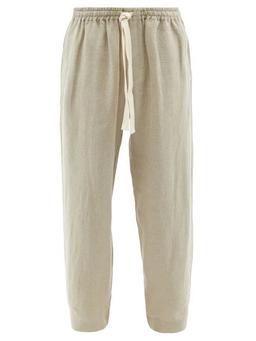 Drawstring-waist Linen Trousers - Mens - Beige
