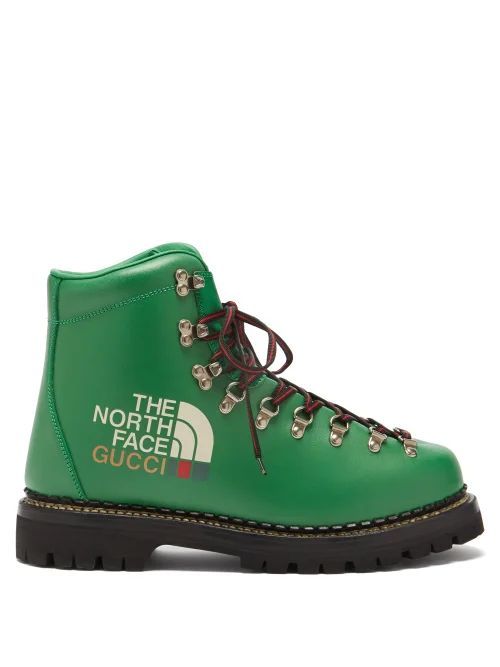 X The North Face Logo-print Leather Boots - Mens - Green