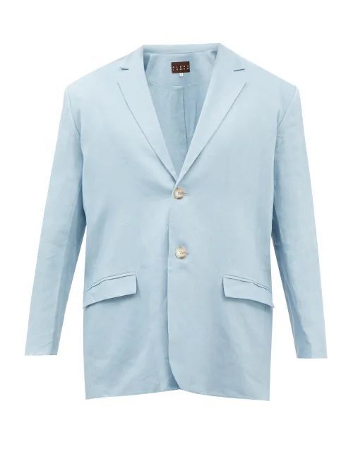Oversized Linen-muslin Suit Jacket - Mens - Blue