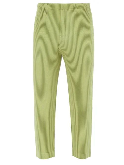 Technical-pleated Straight-leg Trousers - Mens - Light Green