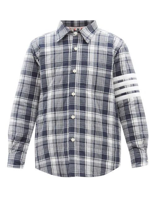 Padded Brushed Checked-cotton Overshirt - Mens - Navy