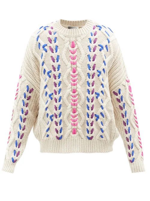 Laced-cable Recycled-fibre Sweater - Mens - Cream Multi