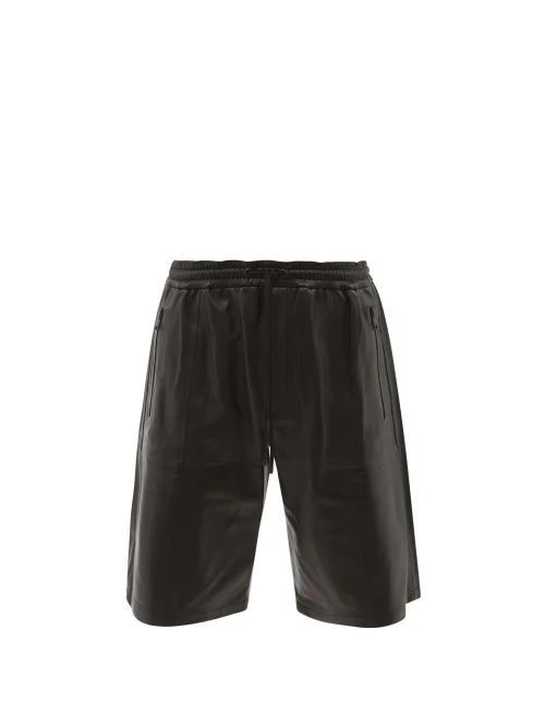 Drawstring-waist Leather Shorts - Mens - Black
