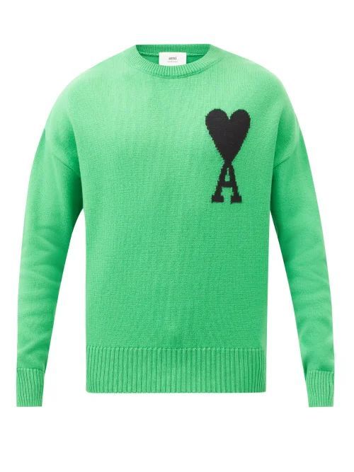 Logo-intarsia Wool Sweater - Mens - Green