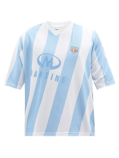 Striped Logo-print Football T-shirt - Mens - White