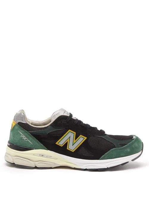 Made In Usa 990 Suede And Mesh Trainers - Mens - Green Multi