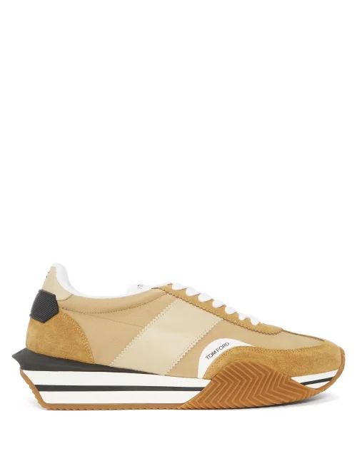 James Raised-sole Suede And Canvas Trainers - Mens - Beige