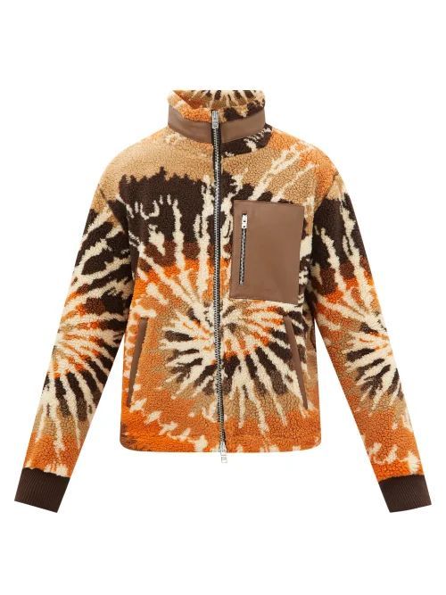 Leather-trim Tie-dye Fleece Jacket - Mens - Orange