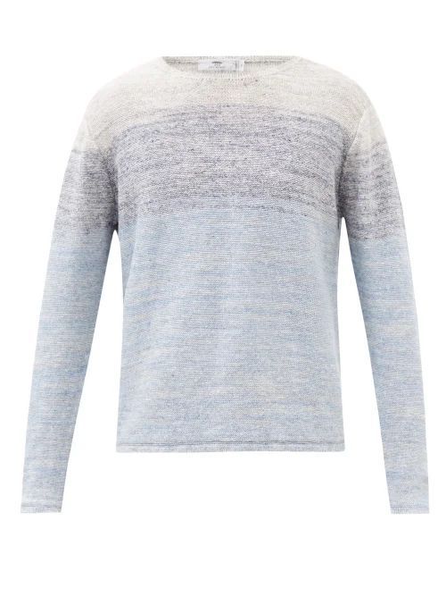 Crew-neck Mélange-linen Sweater - Mens - Light Blue