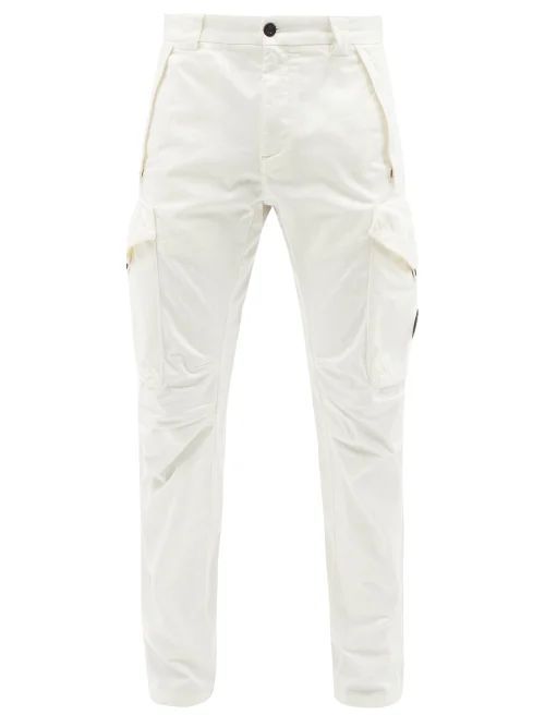 Goggle-lens Cotton-blend Sateen Cargo Trousers - Mens - White