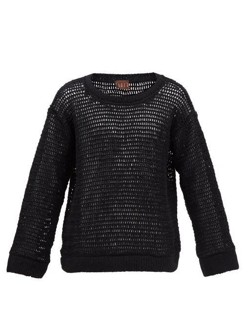 Oversized Cotton-crochet Sweater - Mens - Black