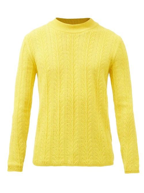 Rufus Merino-blend Aran-knit Sweater - Mens - Yellow